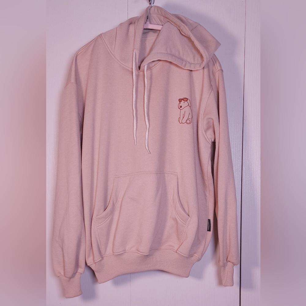 Tan Brown Graphic Dog Printed Pullover Hoodie Size XL Stressed But Blessed Comfy - Picture 12 of 12